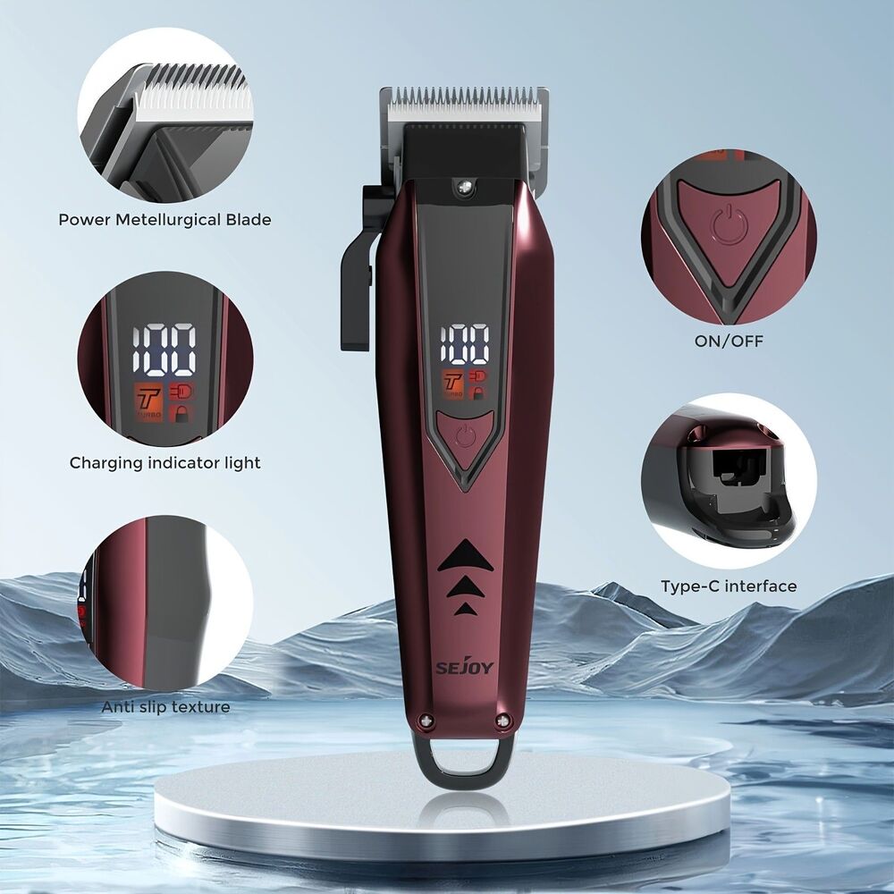 Sejoy Cordless Hair Clippers for Men LED Display Red New